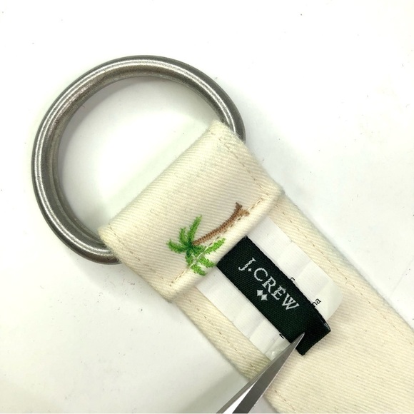 J. Crew Factory twill belt palm trees double d-ring buckle ivory S/M - Picture 3 of 4